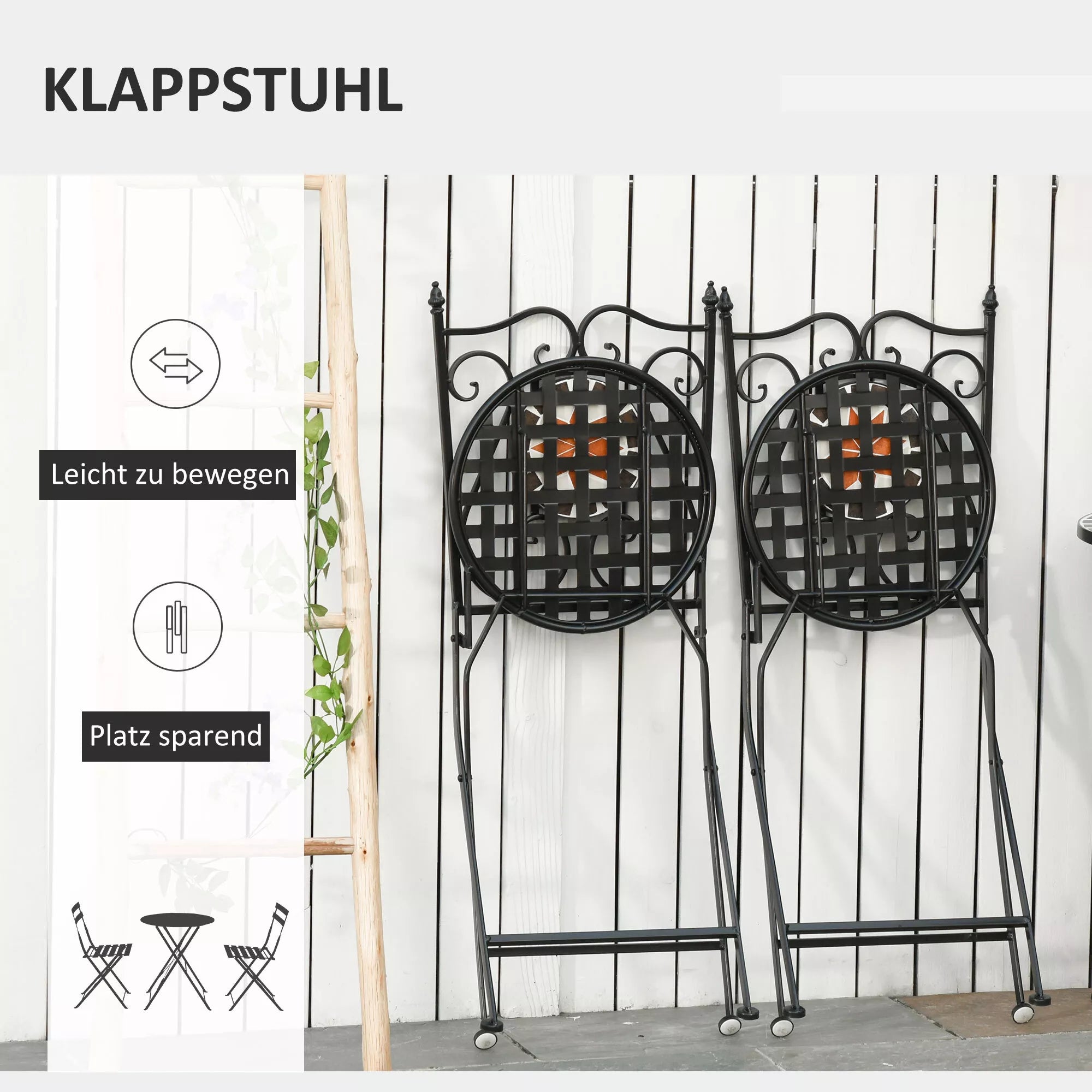 Sodo baldų komplektas Balkono baldų komplektas 2 asmenims Mosaikinis staliukas 2 sulankstomos kėdės Metalas Daugiaspalvis