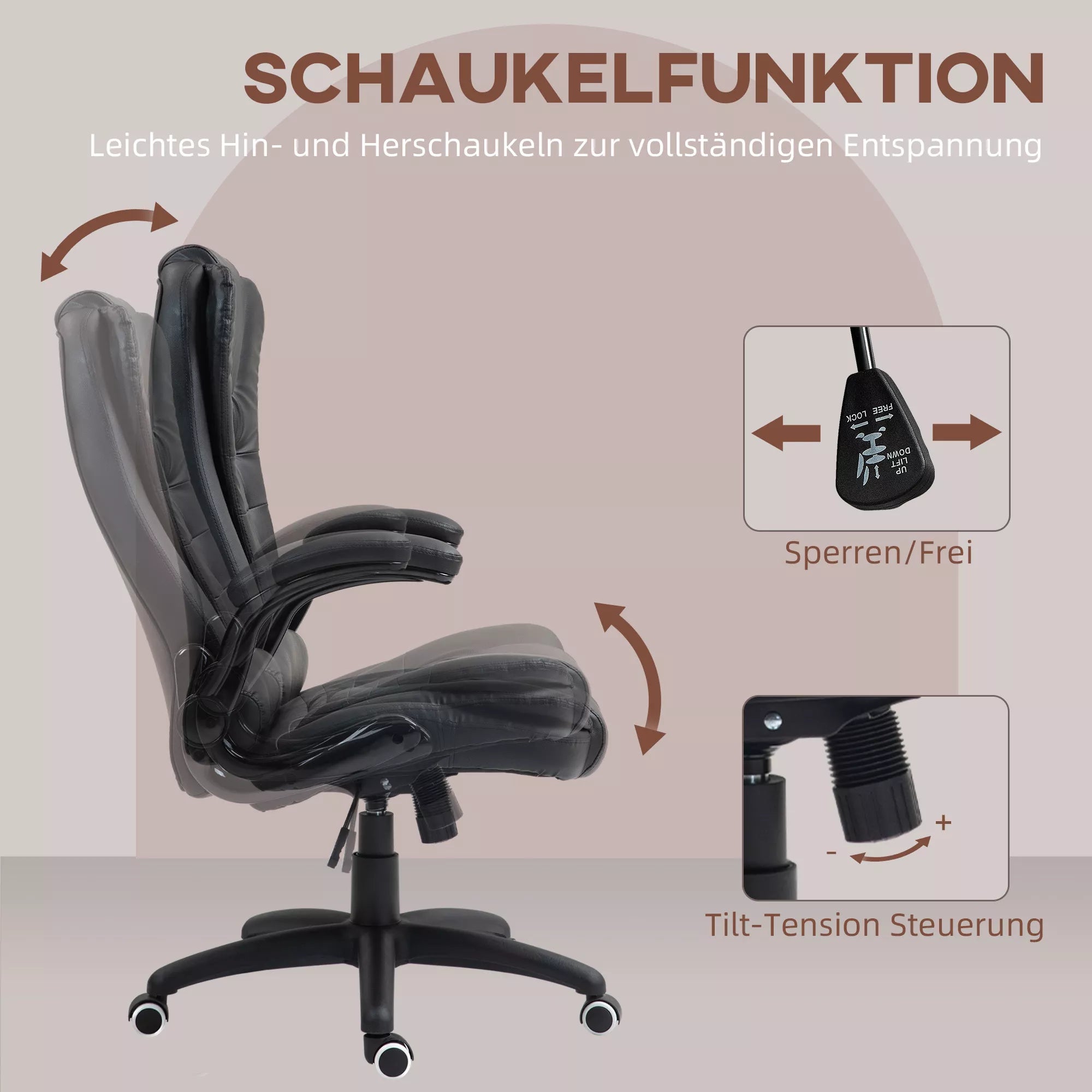 Ergonomiška biuro kėdė, sulankstomi porankiai, pakreipimo funkcija, juoda
