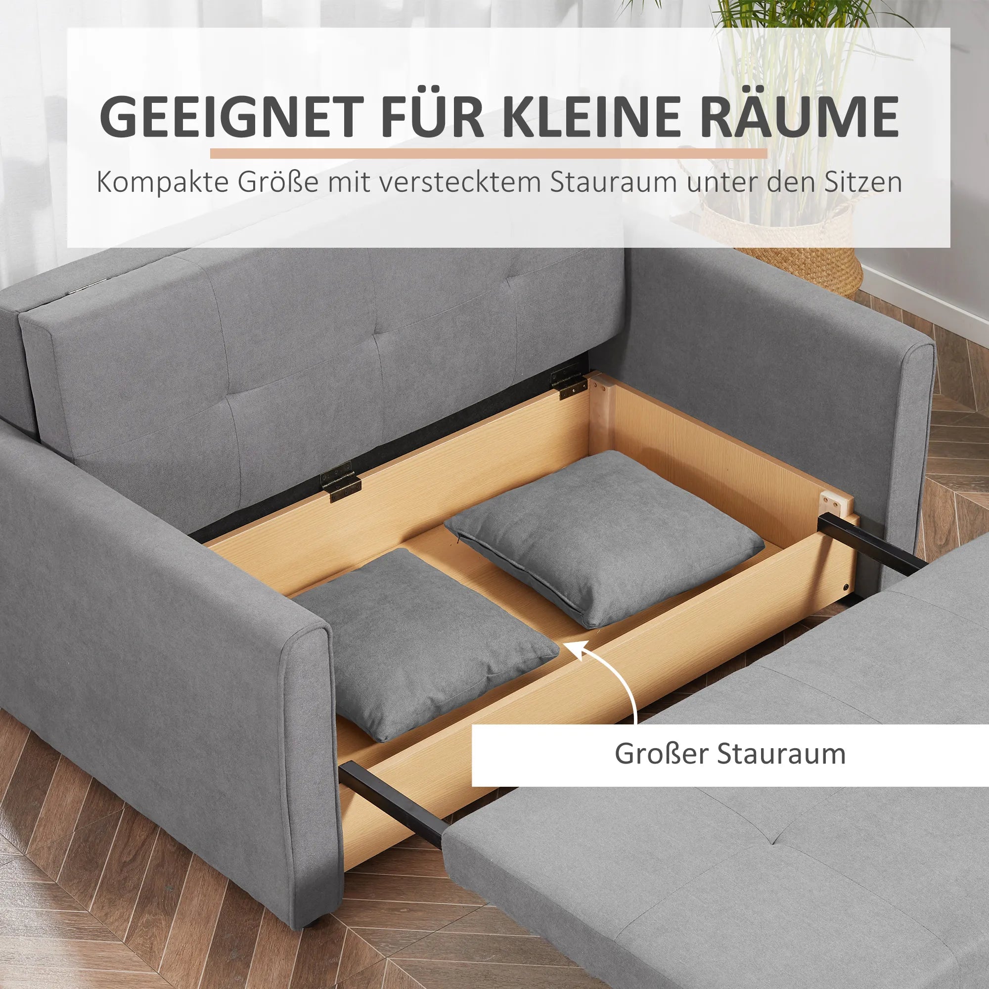 Miegamoji sofa, 2 vietų sofa, iki 200 kg, su paslėpta daiktadėže, polikotonas, pilka