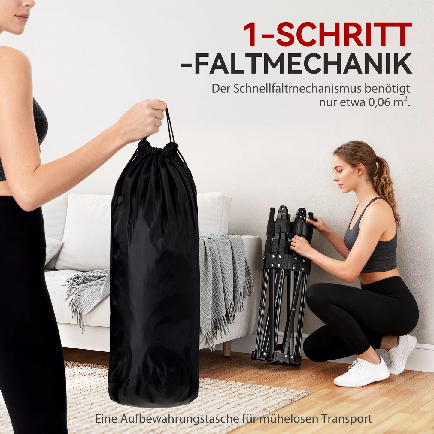 Fitneso batutas su reguliuojama T formos rankena, sulankstomas, su nešiojimo krepšiu, 120 kg apkrova, plienas, plastikas, juodas