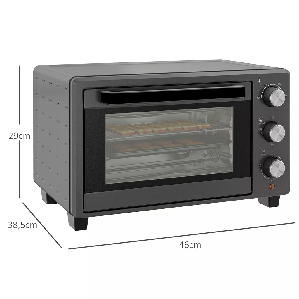 Mini orkaitė, 21 l Tosteris su 1 vieliniu grotelių rėmu ir 1 kepimo skarda, 3 kepimo režimai, 100 °C–230 °C, nerūdijantis plienas, stiklas, pilka spalva