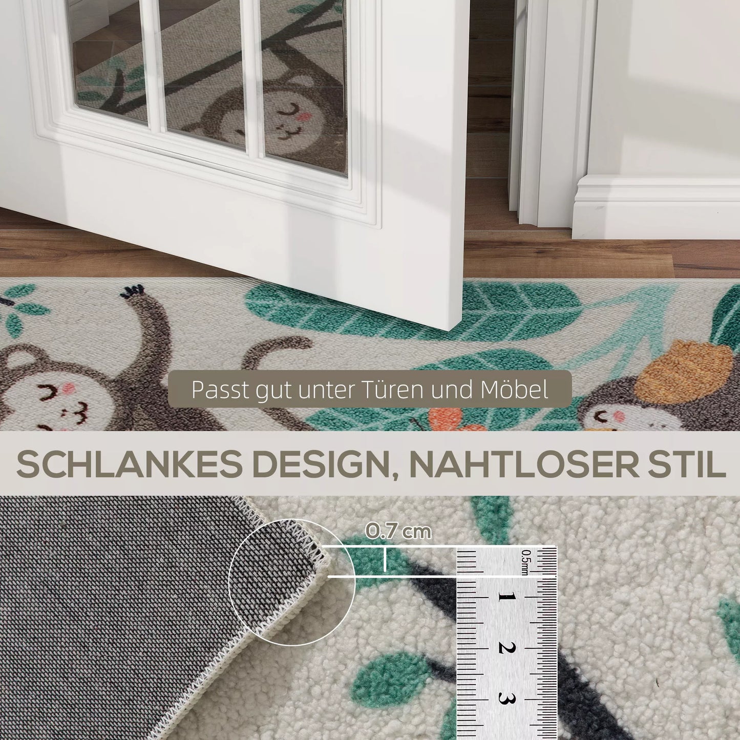 Fleecinis kilimas su džiunglių raštu, lengvai prižiūrimas, kreminės baltos + spalvotas