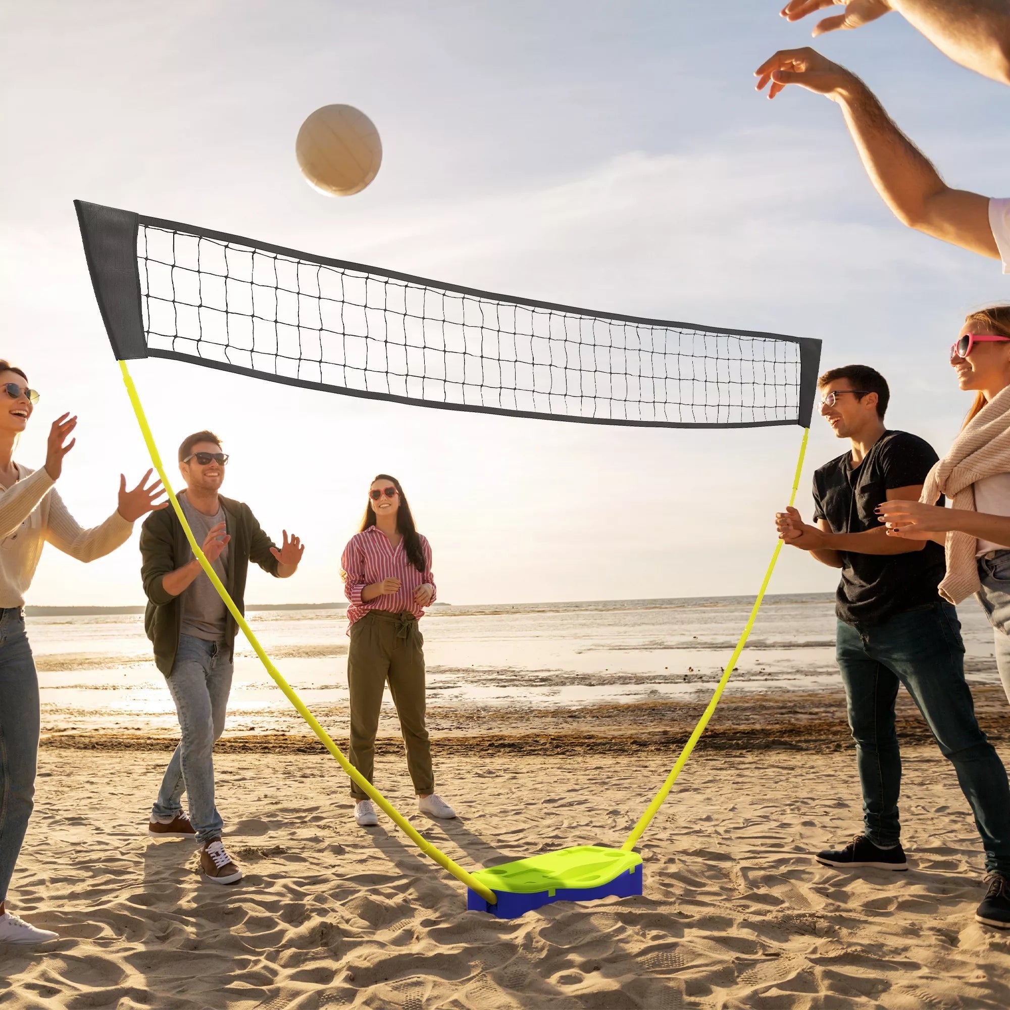Badmintono ir tinklinio tinklo rinkinys, 400 cm, mėlynas/žalias