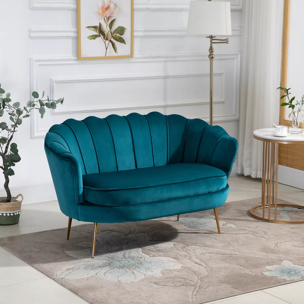 2 vietų sofa, kušetė, minkšta sofa, aksominė išvaizda, dviguba sofa, atlaiko iki 150 kg svorį, 130 x 77 x 77 cm, tamsiai žalia
