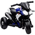 Elektrinis vaikų motociklas, šviesos ir garsai, 3 km/h, įkraunamas, plastikas ir metalas, mėlynas/baltas