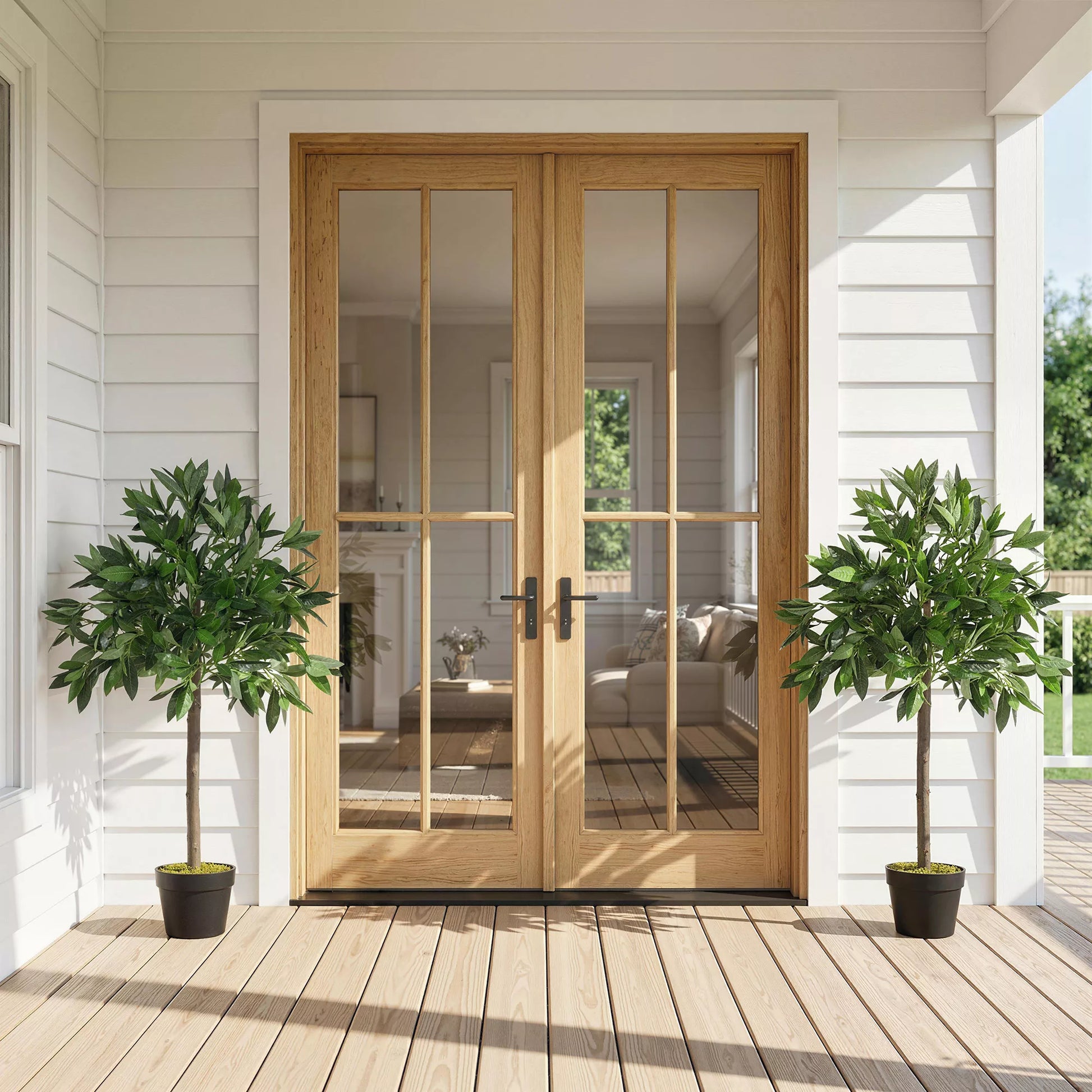 2 vnt. dirbtinių laurų medžių rinkinys, 90 cm, dirbtiniai augalai cementiniame vazonėlyje, plastikiniai augalai vidaus ir lauko naudojimui, žali