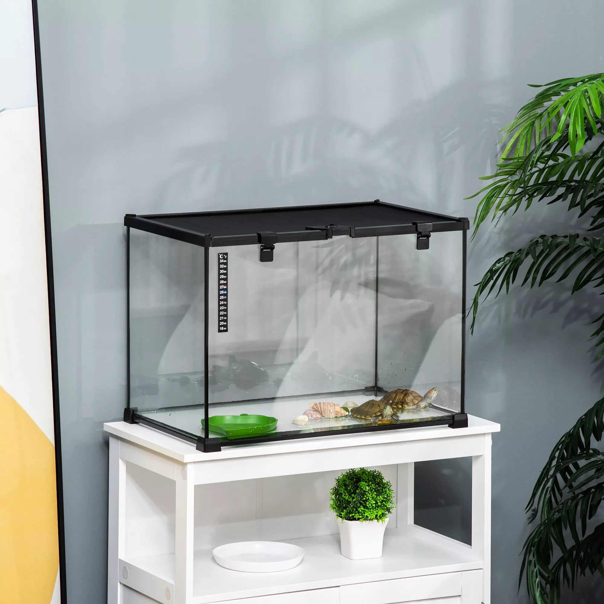 Terariumas ropliams Reptile Šėrimo dėžutė Stiklinis terariumas Amfibijos Voragyviai su termometru Roplių veisimo dėžutė Sraigės Amfibijos Vabzdžiai Vėžliai Juoda 50 x 30 x 35 cm