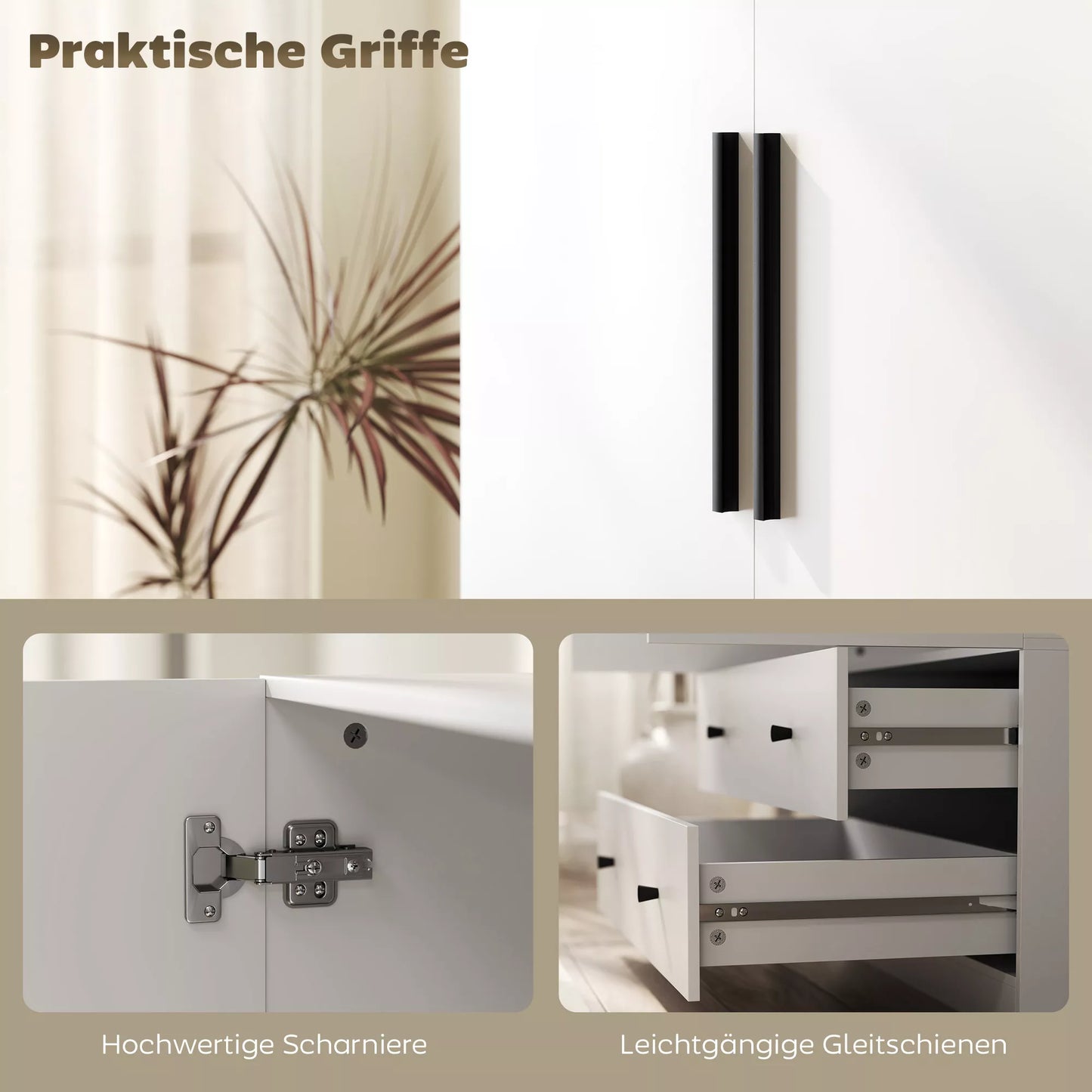 Drabužių spinta, 2 durys, pakabinama zona, drabužių kabykla, 2 stalčiai, medžio drožlių plokštė, balta