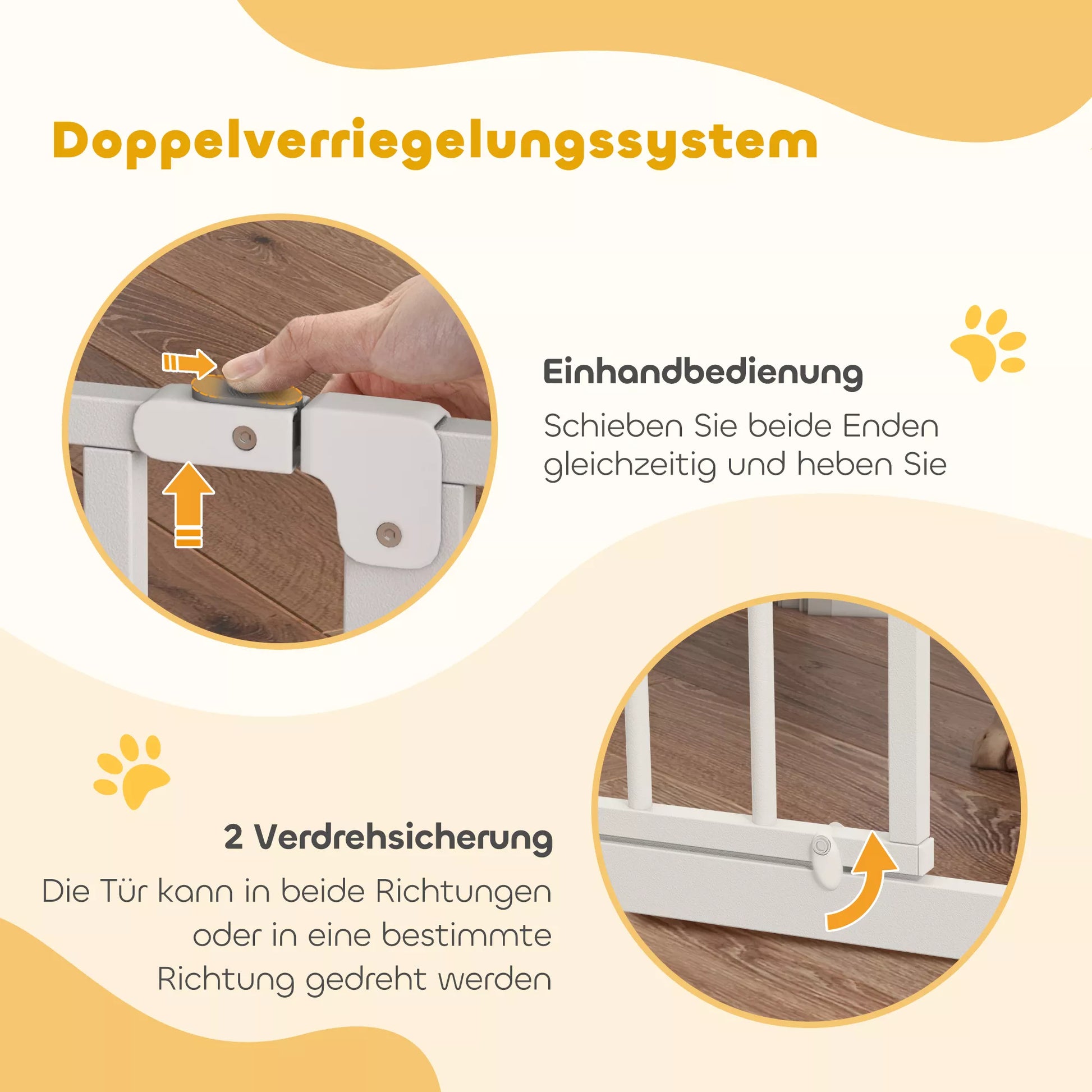 Šunų apsauginė grotelė, užtvaros grotelė, dviejų krypčių atidarymas, sieninis laikiklis su spaustukais, reguliuojamas nuo 75 cm iki 95 cm, balta spalva