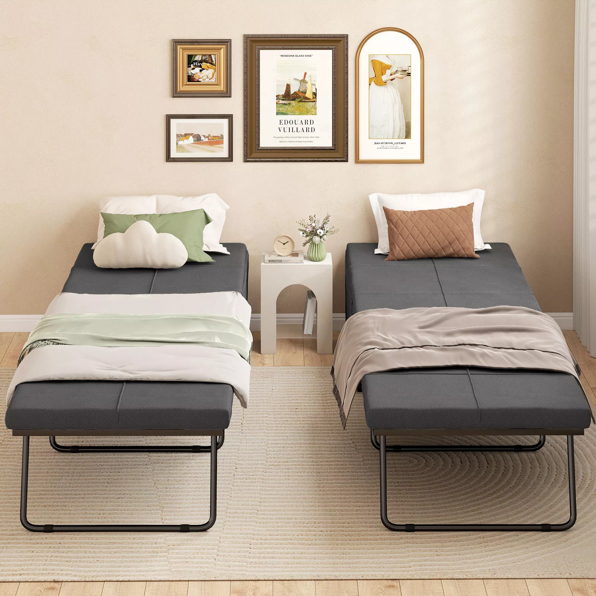 Sulankstoma lova, su čiužiniu ir apsauginiu uždangalu, 190 x 69 x 38,5 cm, Pilka