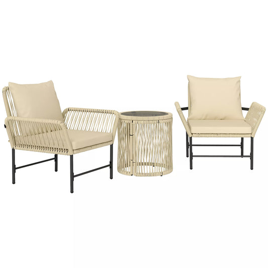 Poliratanas Sodo baldų komplektas, Lauko balkonų baldai 2 asmenims, 3 dalių su 2 kėdėmis, staliuku ir sėdimomis pagalvėlėmis