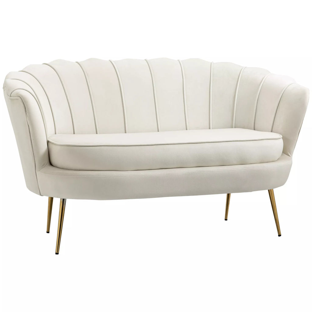 Vintage 2-vietė sofa, kušetė, minkštieji baldai, aksomo išvaizda, iki 150 kg, kreminė/auksinė