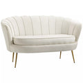 Vintage 2-vietė sofa, kušetė, minkštieji baldai, aksomo išvaizda, iki 150 kg, kreminė/auksinė