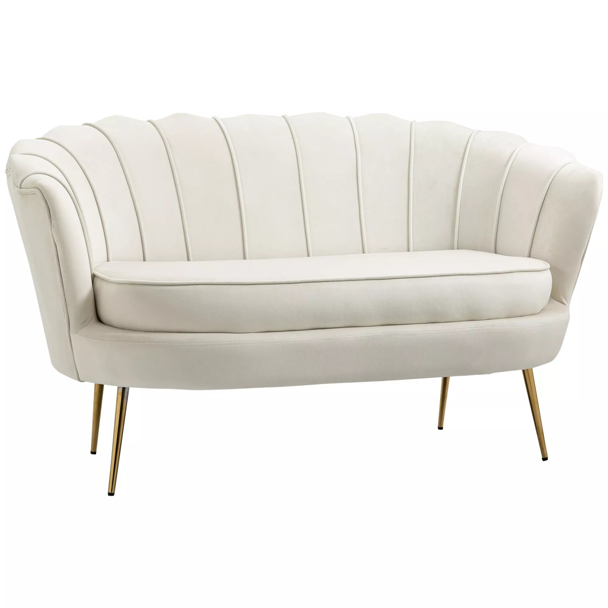 Vintage 2-vietė sofa, kušetė, minkštieji baldai, aksomo išvaizda, iki 150 kg, kreminė/auksinė