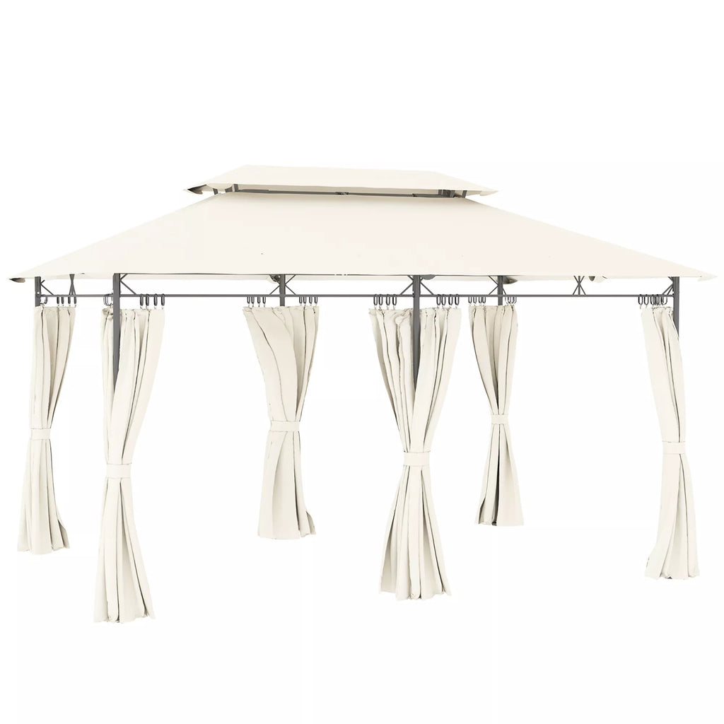 Sodo paviljonas, pavėsinė su 6 šoninėmis sienelėmis ir dvigubu stogu komplektas, plienas ir poliesteris, 4x3 m, kreminė balta