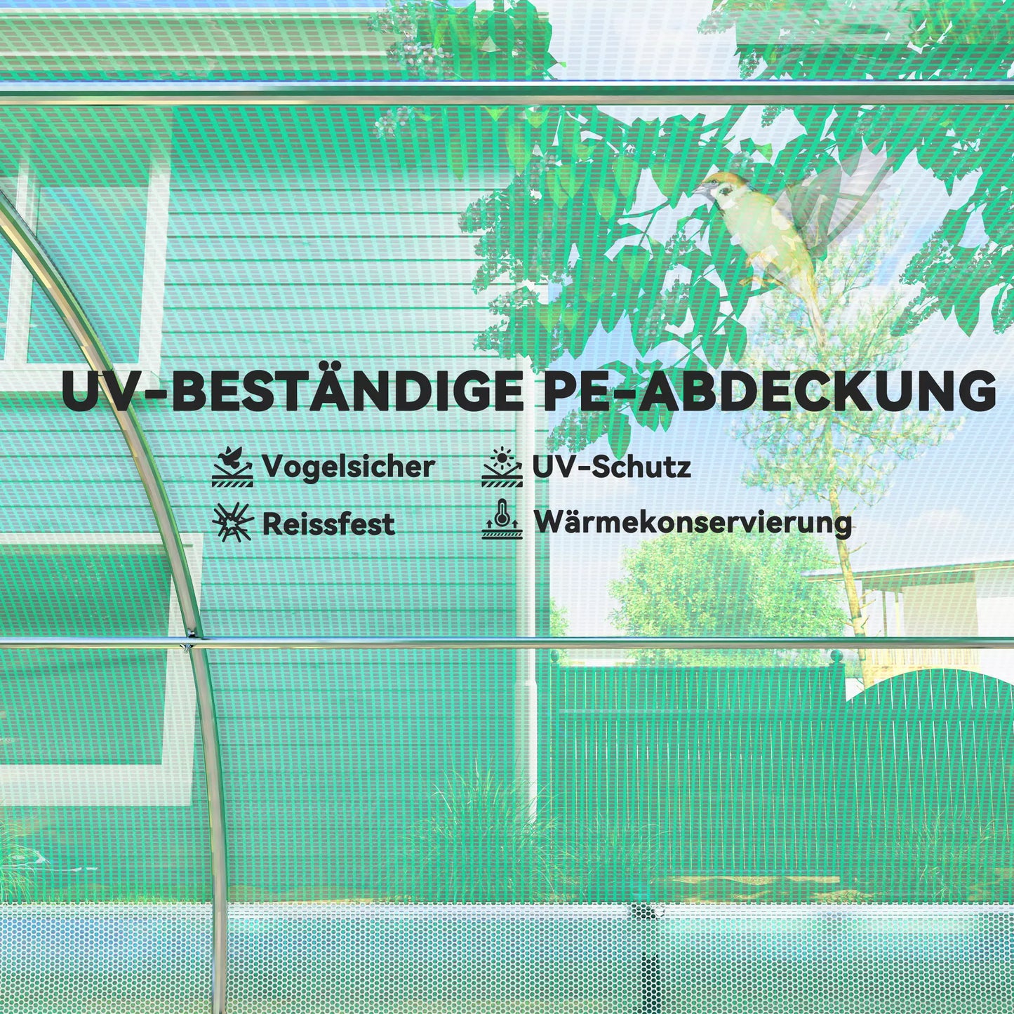 6 x 3 x 2 m polietileno tunelis-šiltnamis su apsauga nuo saulės, ritiniais šoniniais sienomis, plastiko danga, plieniniu rėmu, žalios spalvos
