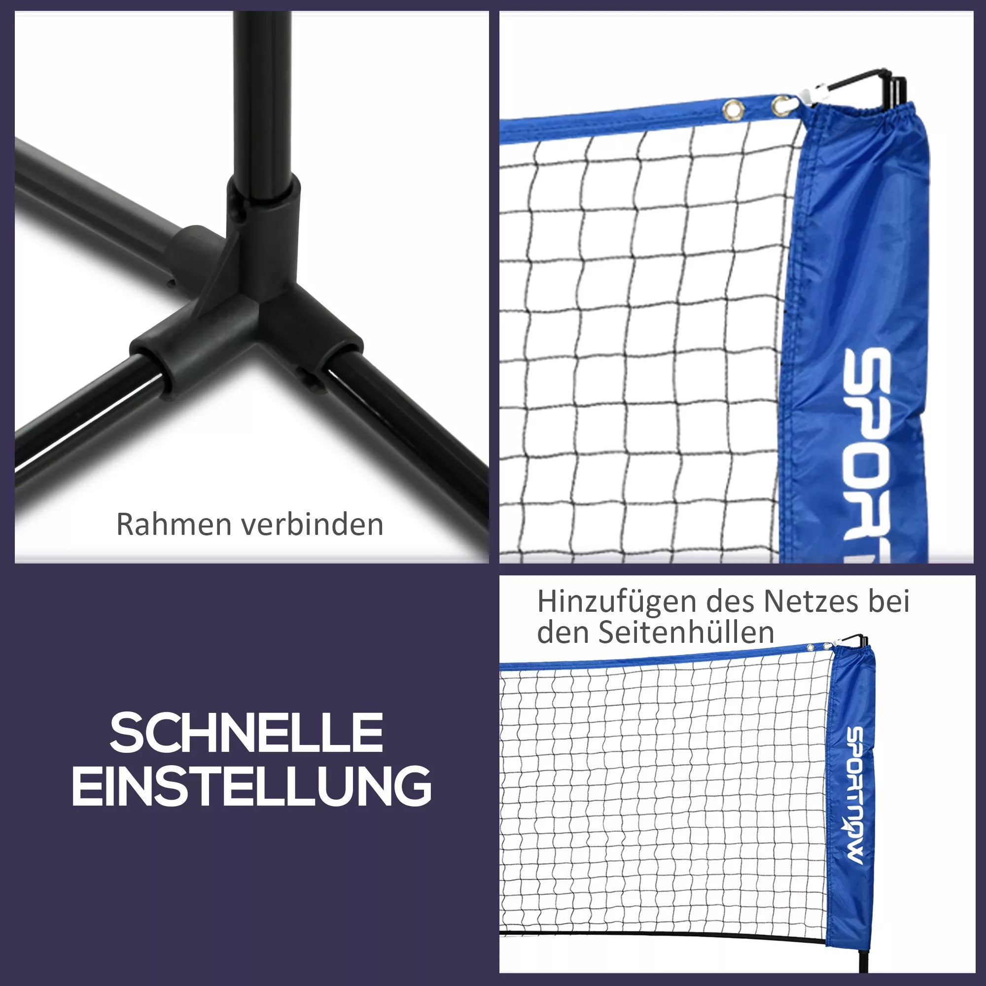 Badmintono tinklas, reguliuojamo aukščio, sulankstomas, su nešimo krepšiu, 3,10 m, juodas/mėlynas