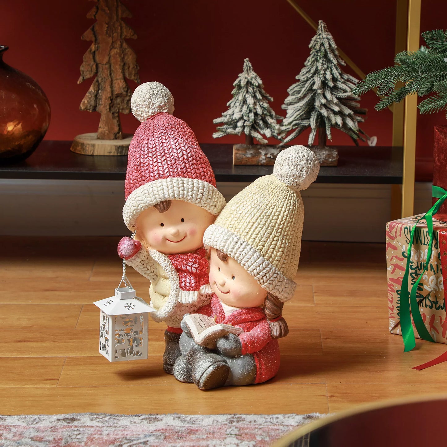 HOMCOM Kalėdinis nykštukas su knyga ir žibintu, LED, veikiantis nuo baterijų, 30 x 23 x 45 cm