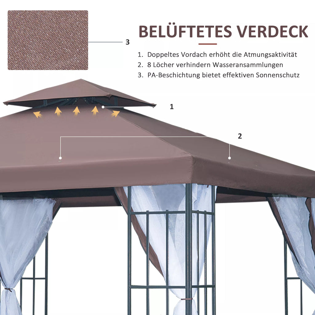 Pavilion Sodo paviljonas su moskitų tinklais šoninėmis sienomis, šventinis palapinė su dvigubu stogu, sodo palapinė Šventinė palapinė 2,97x2,97m