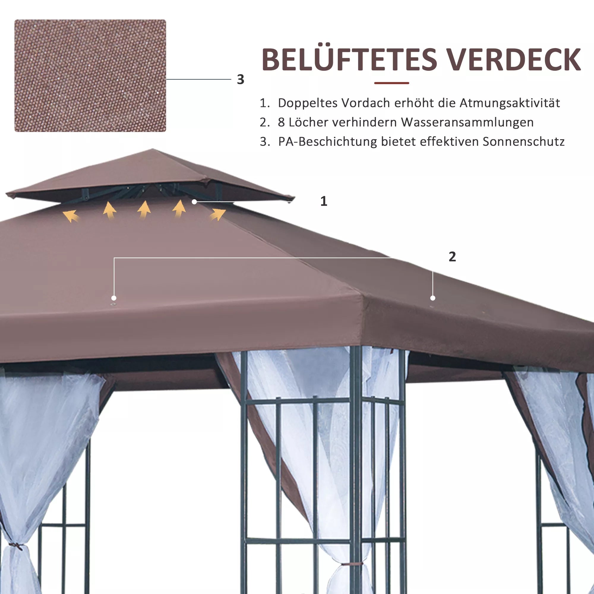 Pavilion Sodo paviljonas su moskitų tinklais šoninėmis sienomis, šventinis palapinė su dvigubu stogu, sodo palapinė Šventinė palapinė 2,97x2,97m