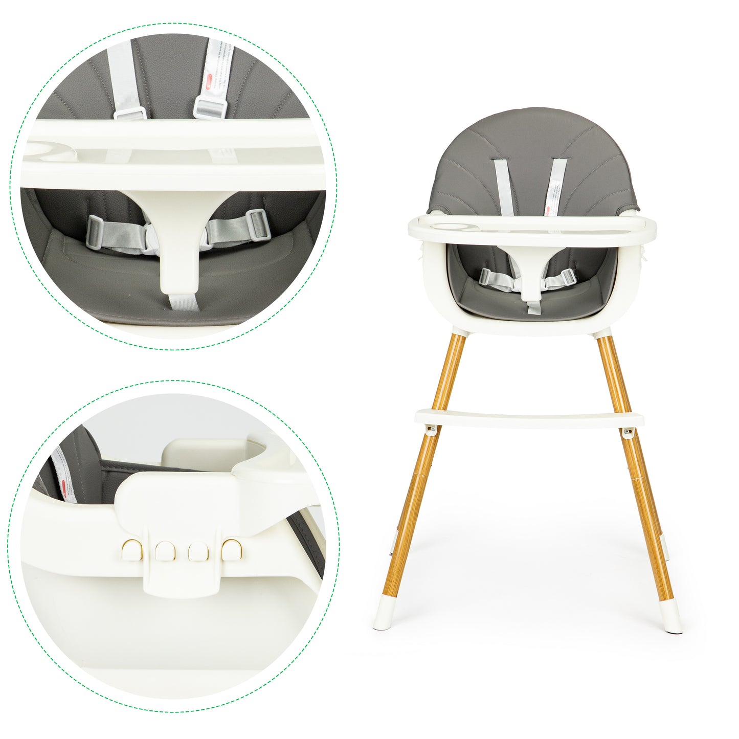 ECOTOYS 2-in-1 reguliuojama vaikiška maitinimo kėdutė pilka (6–36 mėn.)