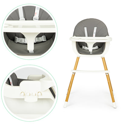 ECOTOYS 2-in-1 reguliuojama vaikiška maitinimo kėdutė pilka (6–36 mėn.)