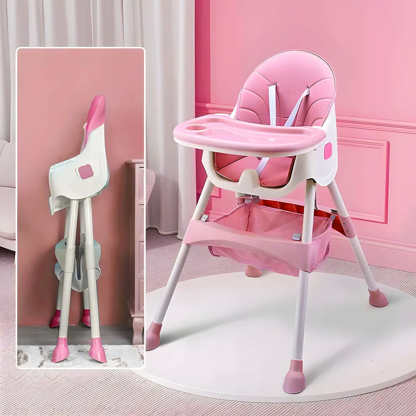 Vaikiška maitinimo kėdutė ECOTOYS 2-in-1 rožinė, 6–36 mėn.