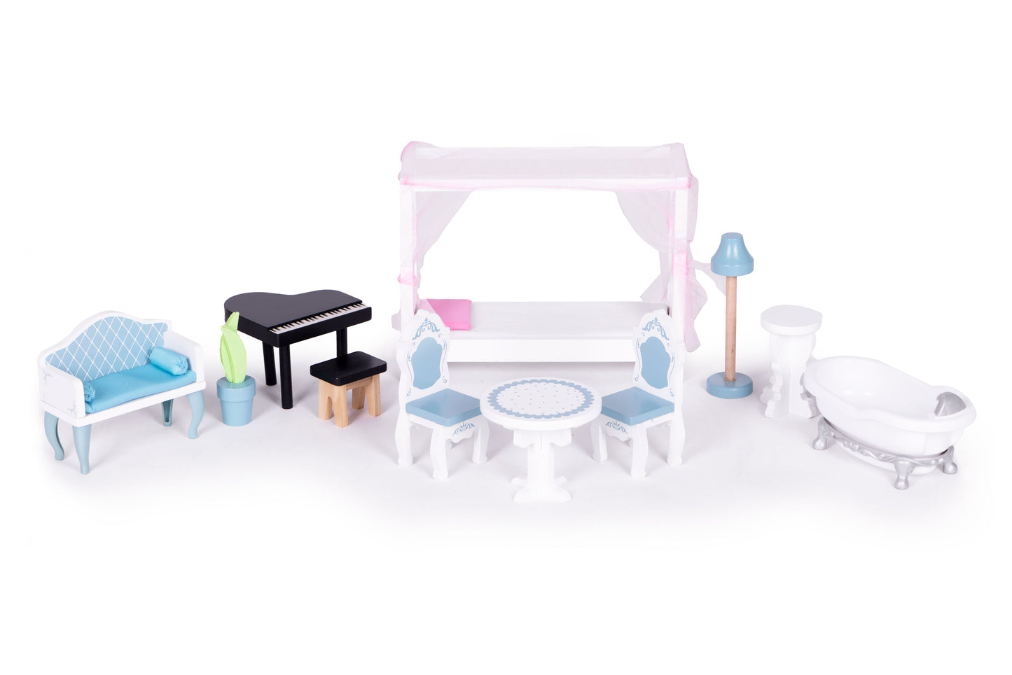 Didelis medinis lėlių namas, 3 aukštų, su 11 baldų komplektu, ECOTOYS