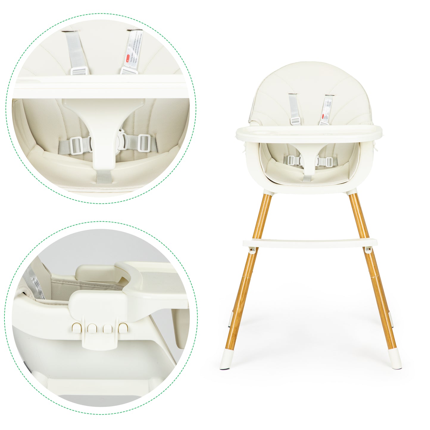 ECOTOYS 2-in-1 reguliuojama vaikiška maitinimo kėdutė, smėlio (6–36 mėn.)