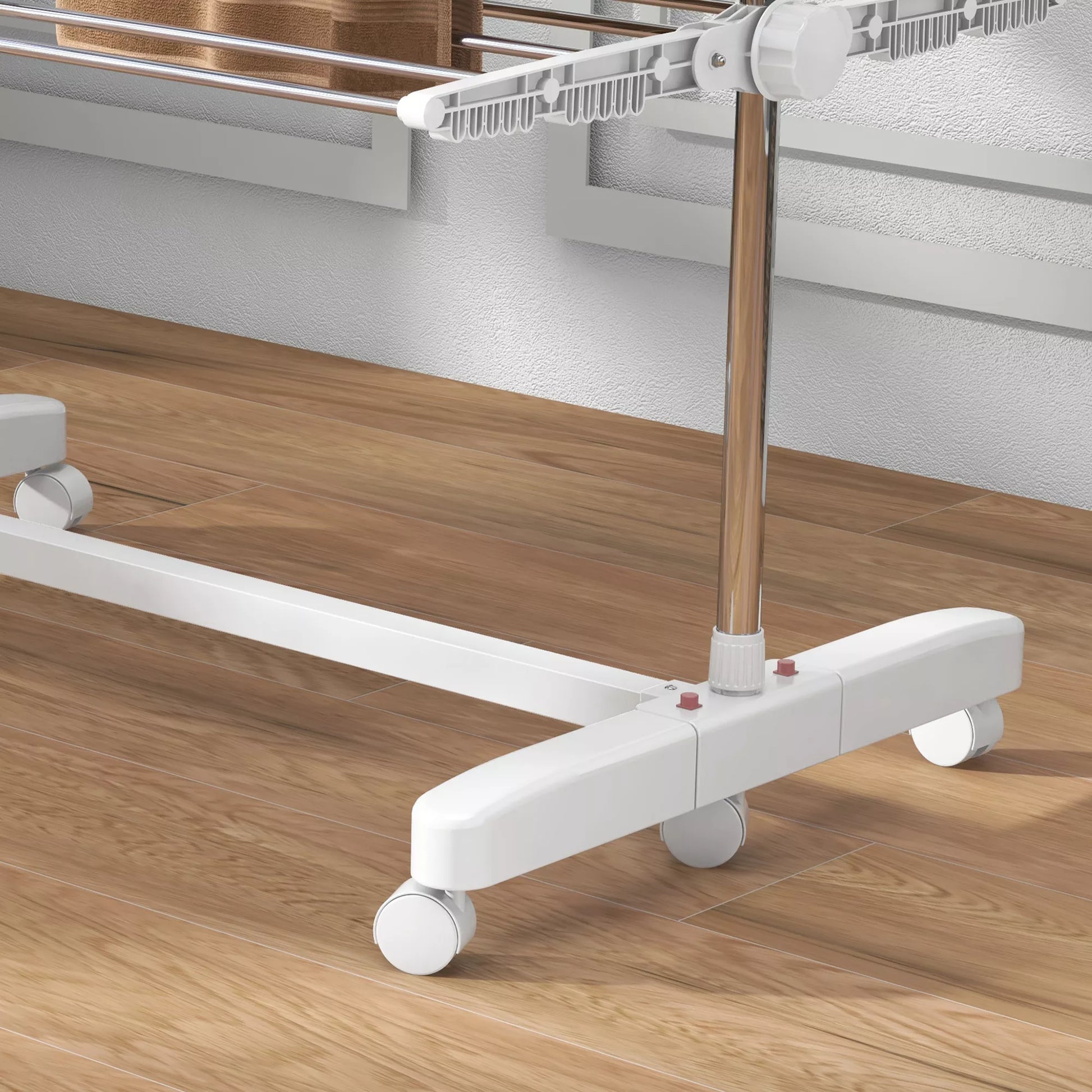 Mobilus drabužių džiovintuvas su ratukais, 4 lygmenų, sulankstomas, nerūdijančio plieno, nerūdijantis, baltas+sidabrinis, 142 x 55 x 172 cm