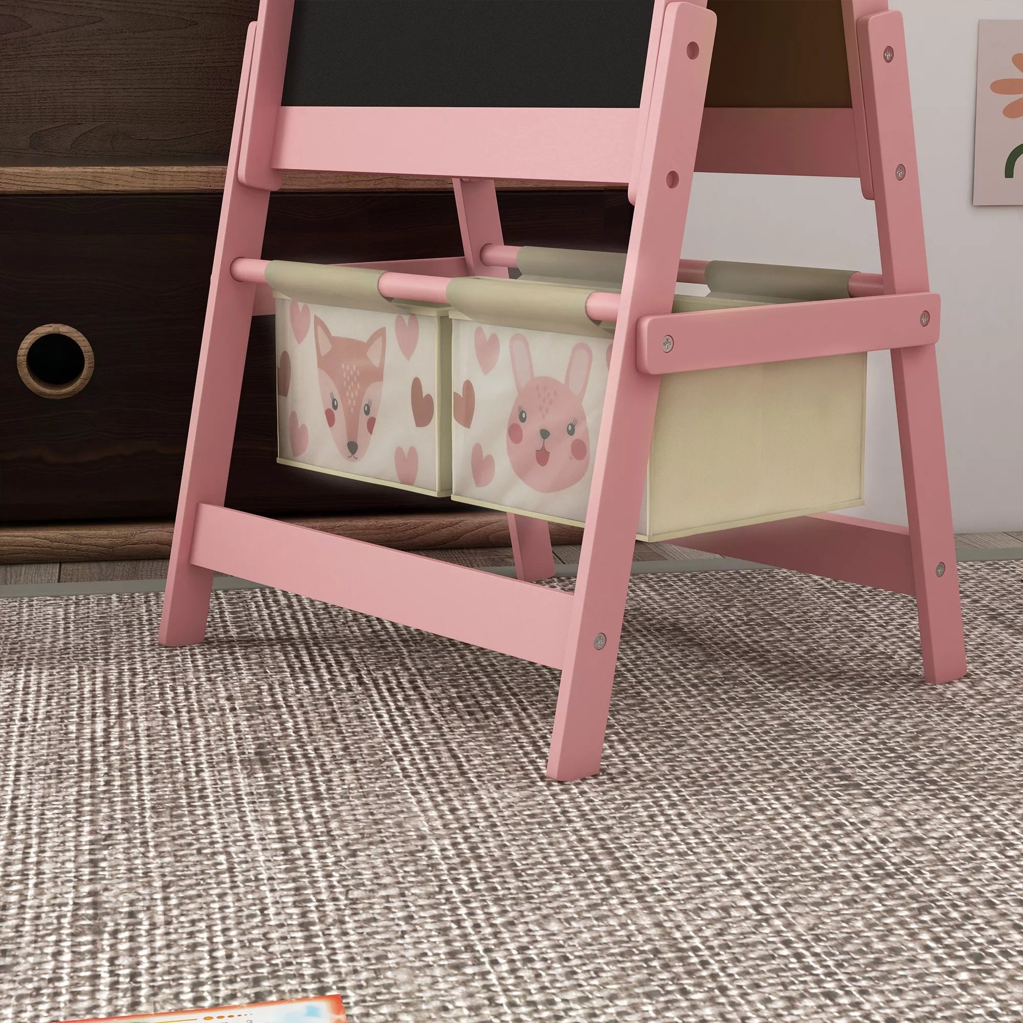 Dailės stovas 3-in-1 su krepšiais 3-8 metų vaikams, rožinis