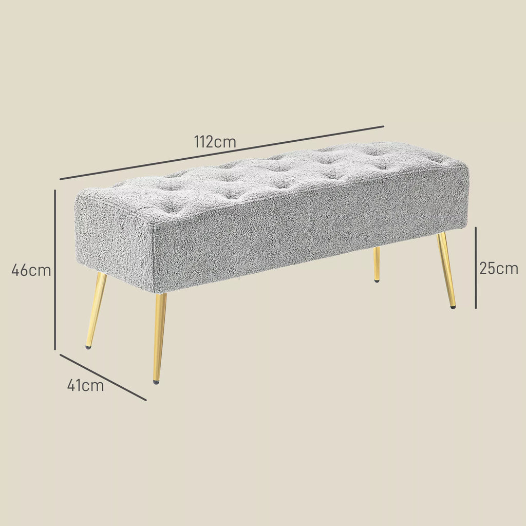 Lovos suoliukas, minkštas avies vilnos optikos užvalkalas, iki 120 kg, paauksuotos plieninės kojelės, 112x41x46cm, pilkos spalvos