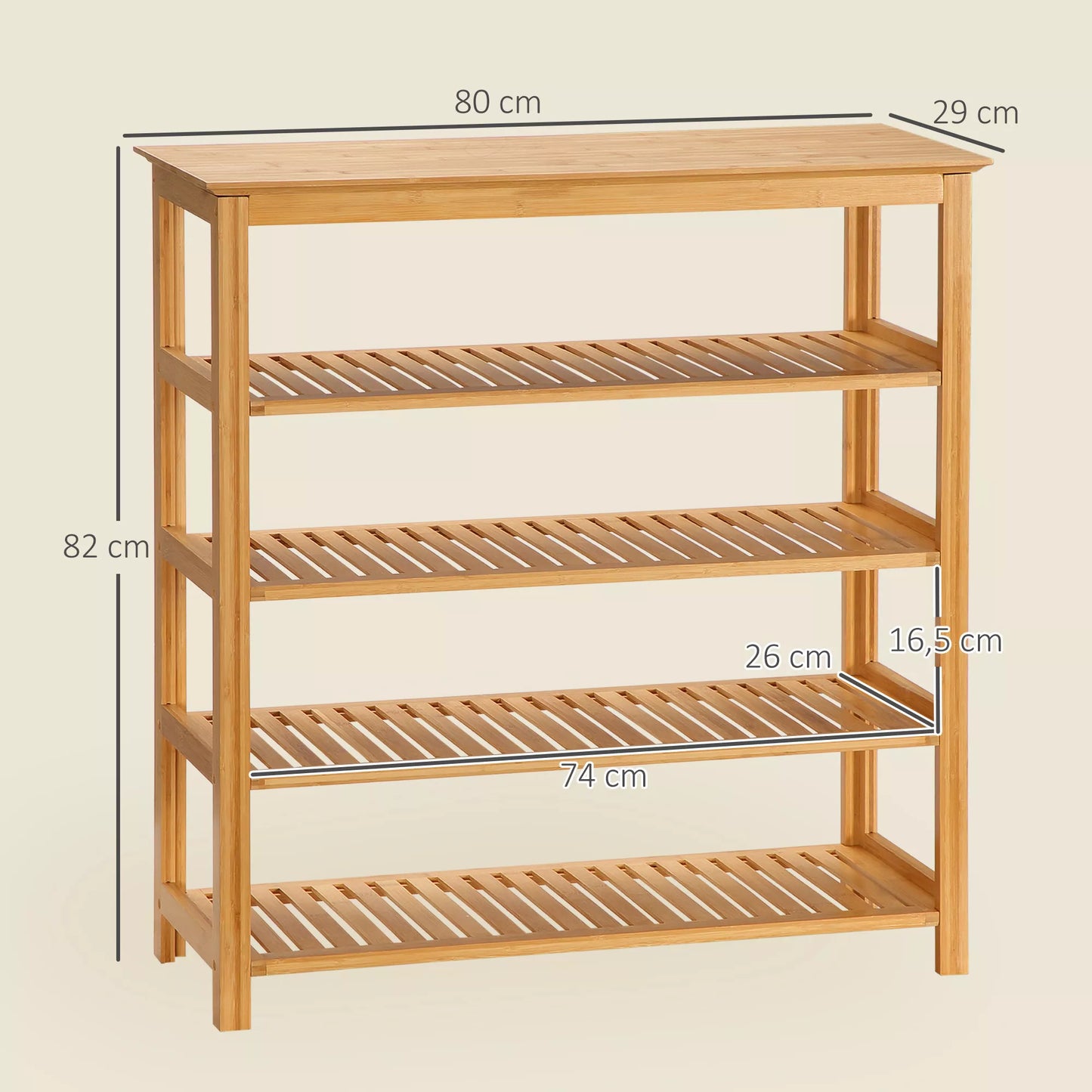 Batų lentynos su 4 lentynomis, bambukas, lamelių, iki 45 EU dydžio, natūralus