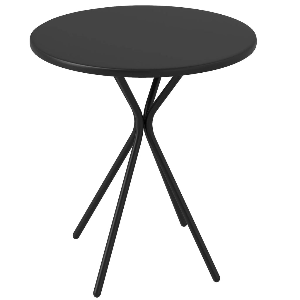 Sodo stalas Ø60 x 70 cm, atsparus atmosferos poveikiui, balkono stalas iš plieno, apvalus valgomojo stalas su kojų pagalvėlėmis, juodos spalvos