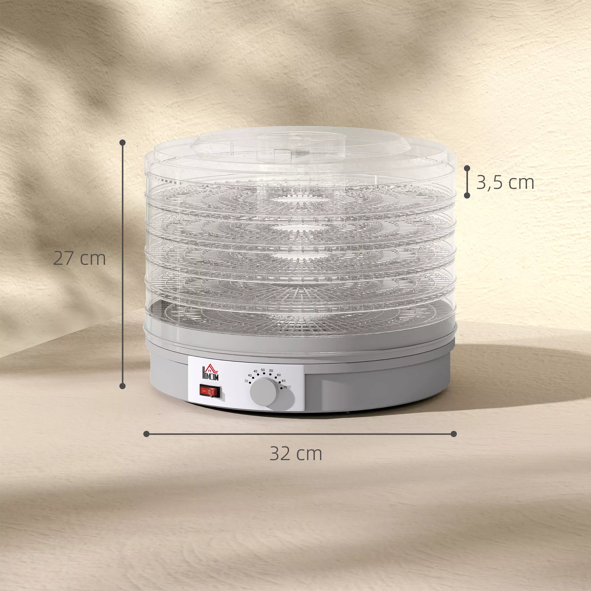 5 aukštų džiovinimo aparatas, 245 W džiovinimo krosnelė su reguliuojamu temperatūros valdymu, pilkos spalvos