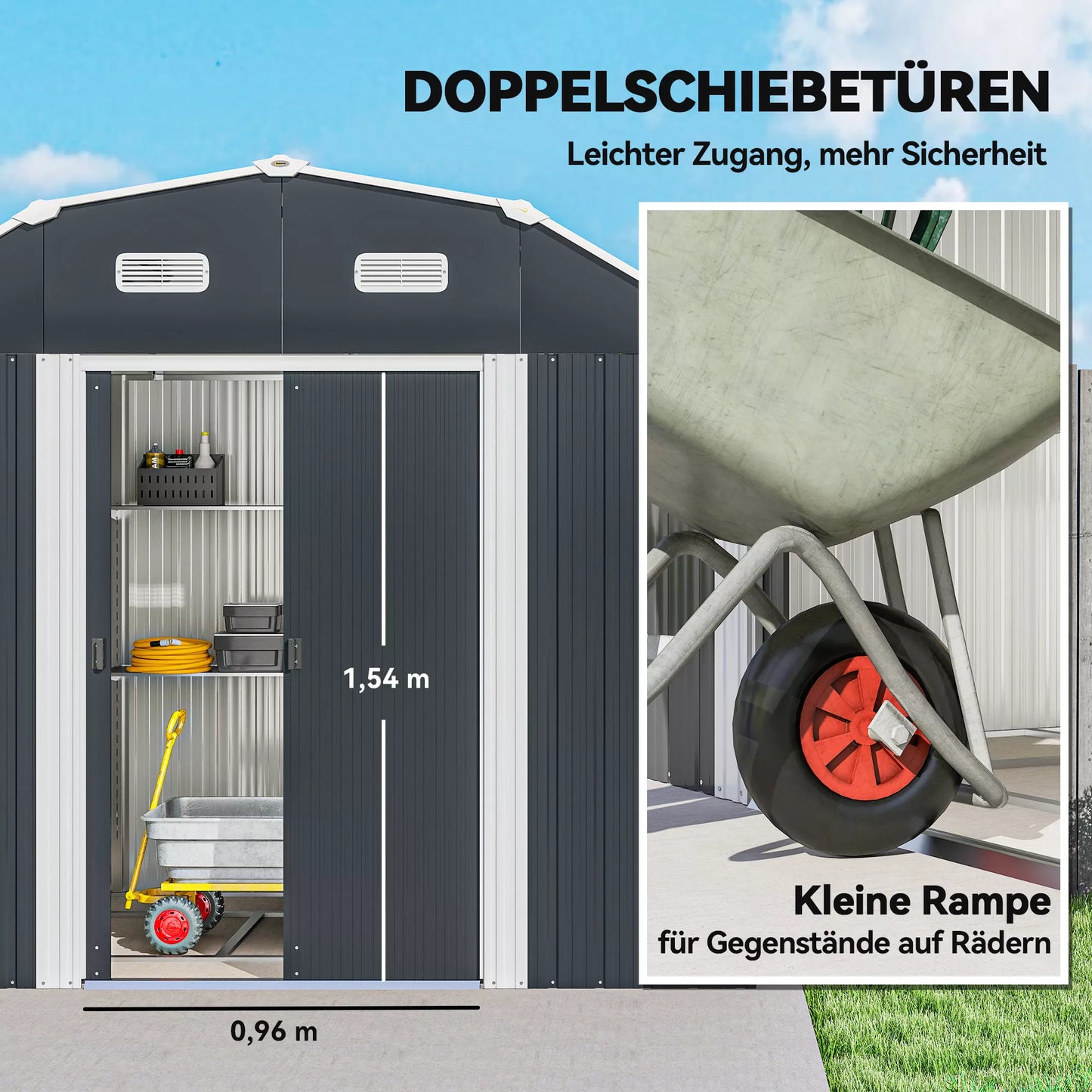 Sodo namelis, įrankių namelis, atsparus oro sąlygoms, 2 langai, 2 durys, 238 x 132 x 198,5 cm, tamsiai pilkas