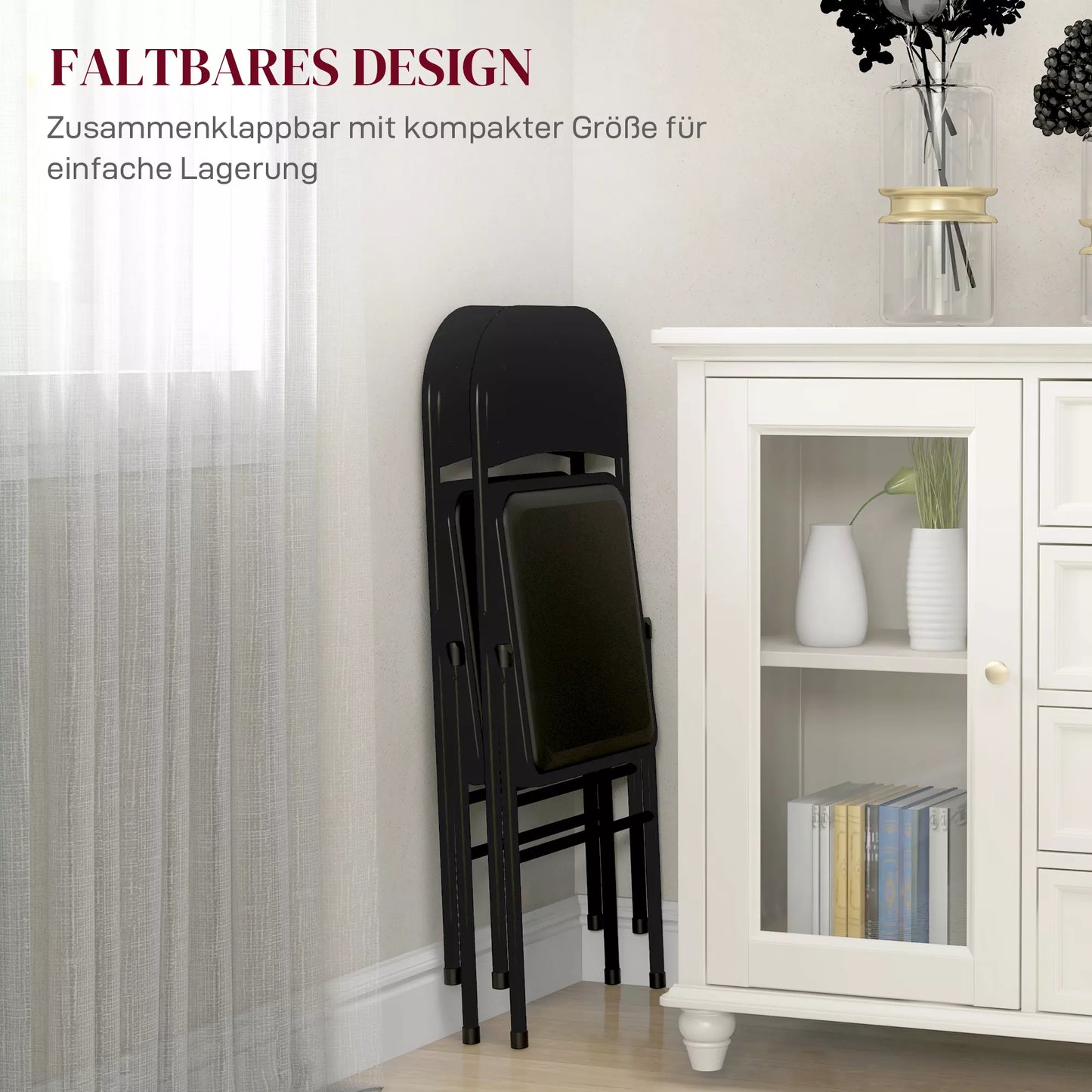 2 vnt. sulankstomos kėdės, nešiojamos biuro kėdės, metalinis pagrindas, sulankstoma kėdė biurui, priėmimui, laukiamajam, dirbtinė oda, juoda