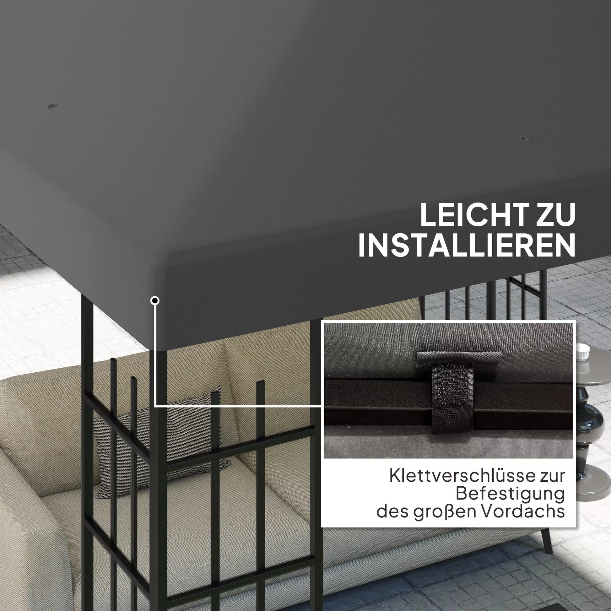 3 x 3 m atsarginė palapinė pavėsinei, palapinė sodo pavėsinei, su vandens nutekėjimo angomis, UPF30+, tamsiai pilka