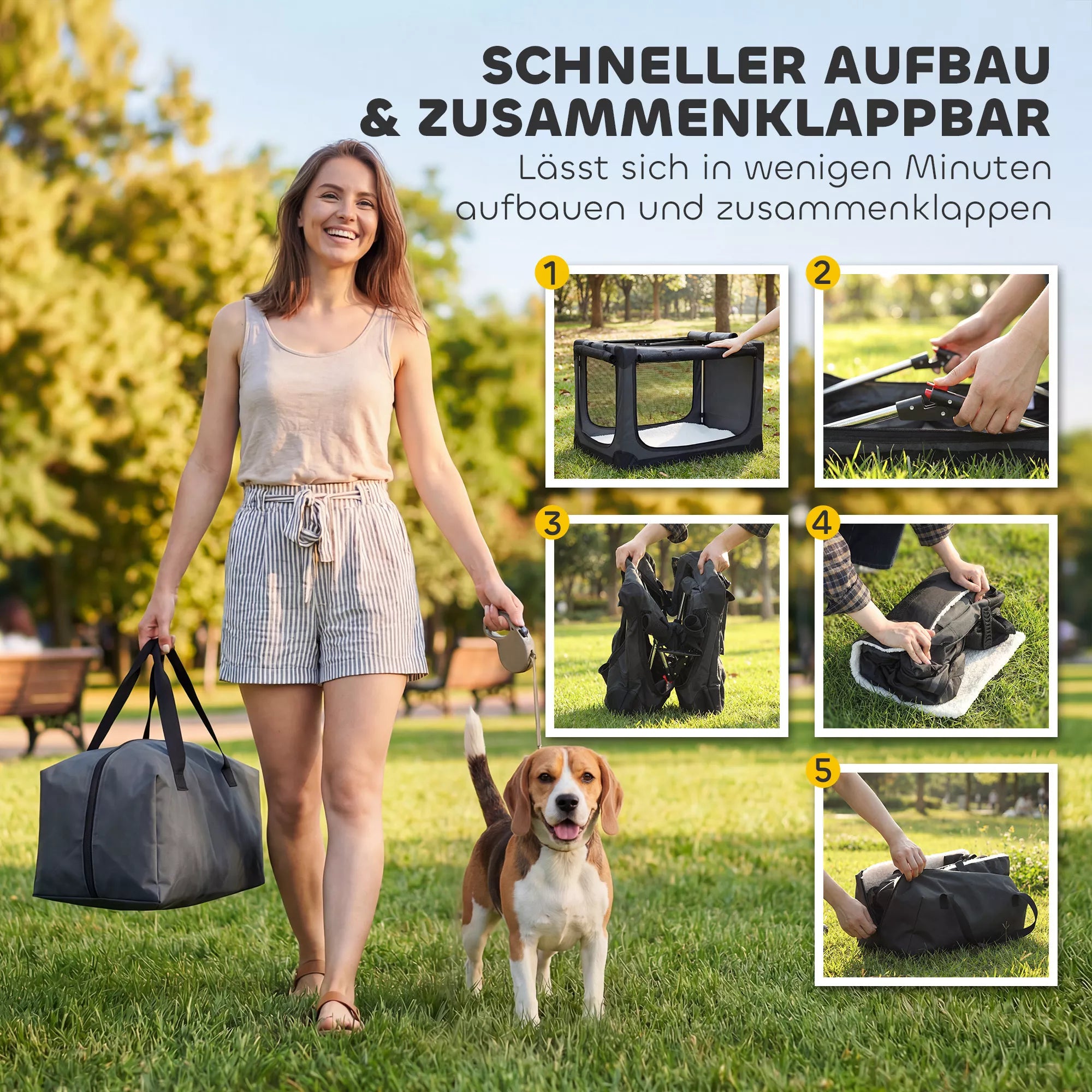 Sulankstoma šunų dėžė Šunų transportavimo dėžė su nuimamu, skalbiamu pagalvėle, pagaminta iš Oxford audinio, skirta šunims iki 20 kg, kariškos žalios spalvos.