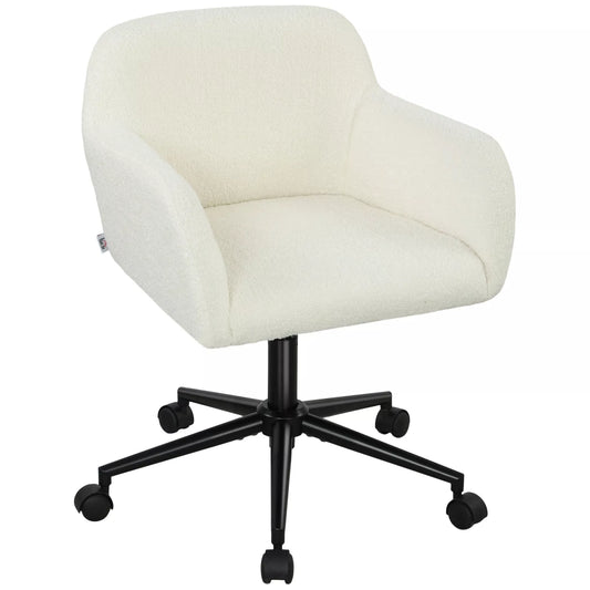 Sukama biuro kėdė su ratukais, darbo kėdė, vilnos audinys, putplastis, reguliuojamas aukštis, namų biurui, kreminės baltos spalvos