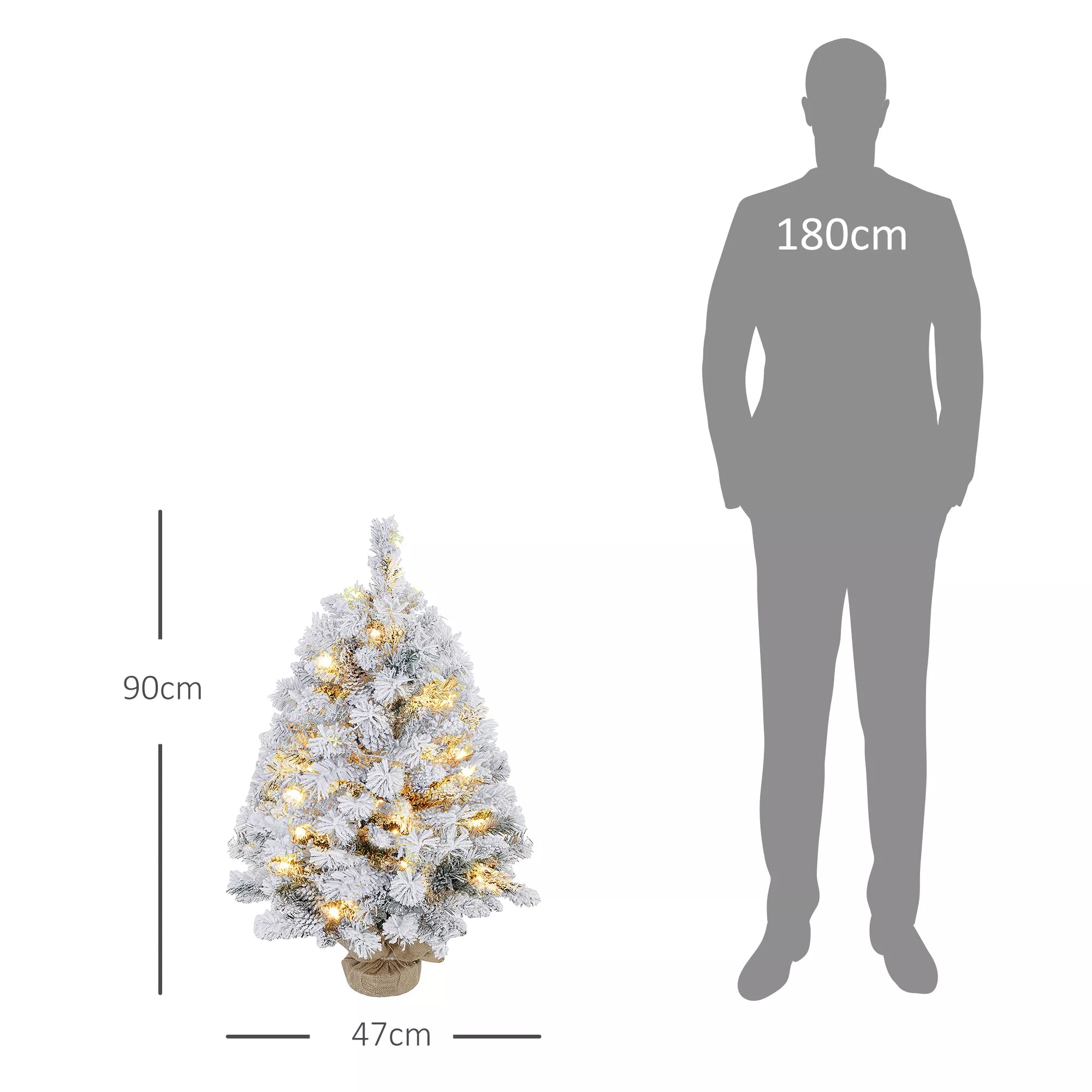 Kalėdų eglutė 92 cm, LED lemputės, sniego šakelės, pušies kankorėžiai, atsparus ugniai, betono pagrindas
