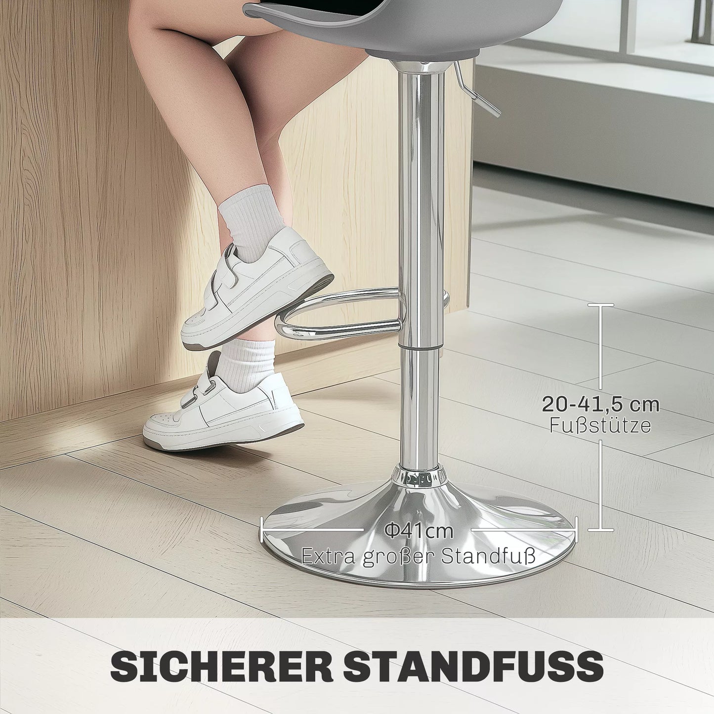 2 vnt. baro taburečių rinkinys, pasukamos, su atlošu, reguliuojamo aukščio, atlaiko iki 120 kg, 42 x 38 x 82-104 cm, pilka