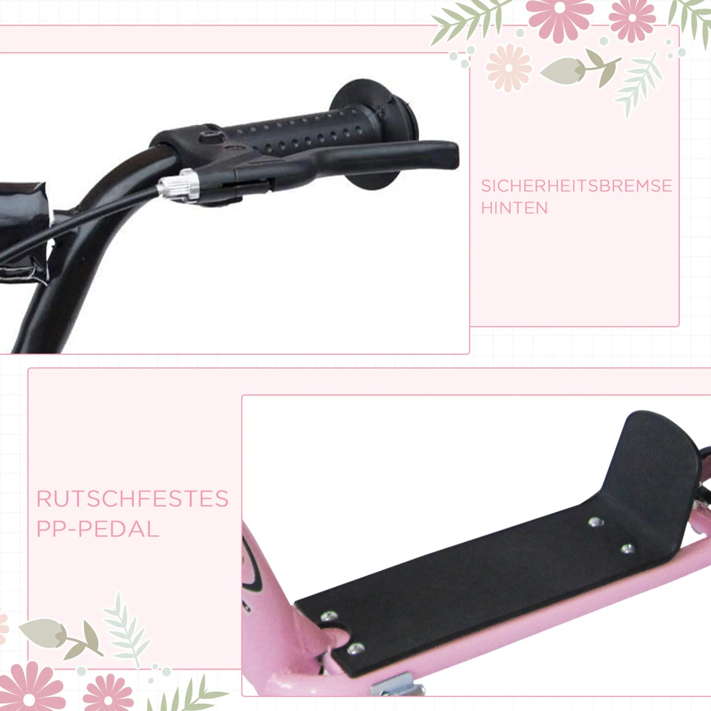 Paspirtukas vaikams, su rankiniu stabdžiu, stovas, 12 colių ratai, nuo 5 metų, plienas, rožinis 120 x 52 x 88 cm