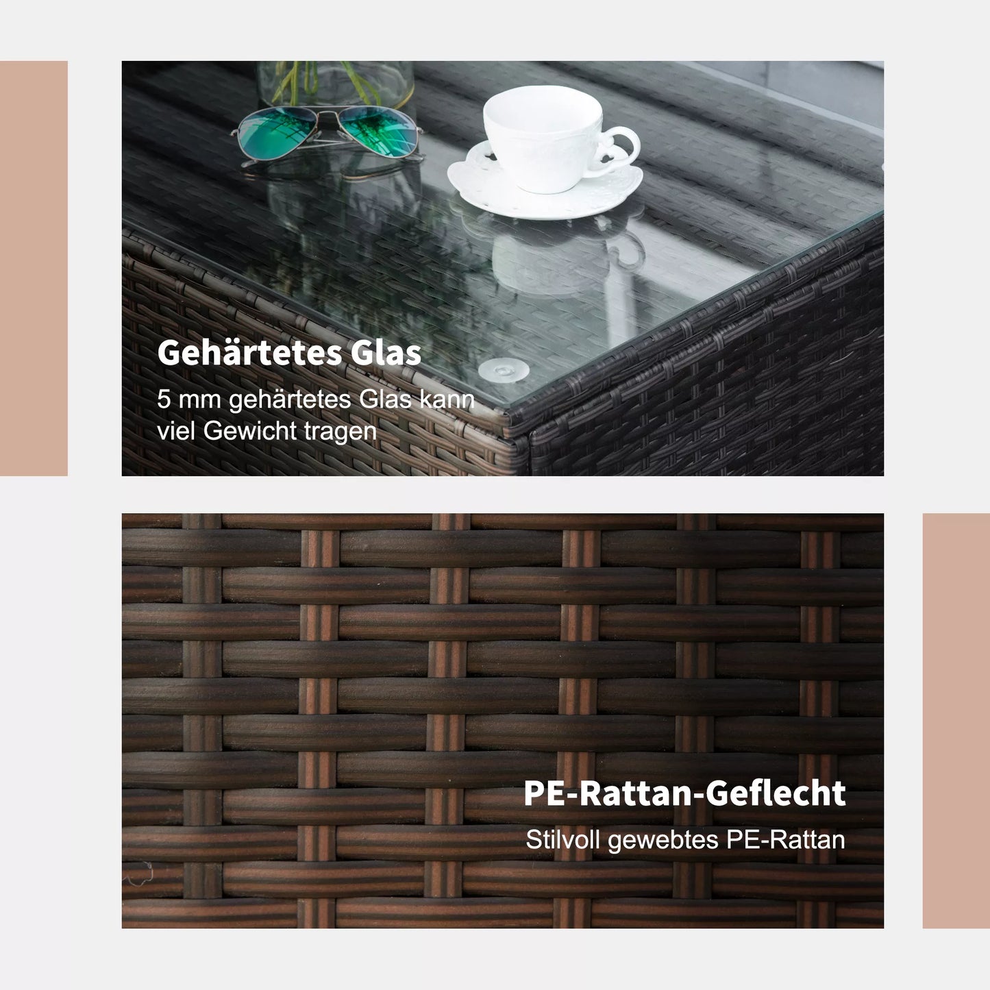 Sodo staliukas, balkono staliukas iš poliratano, rudas 85 x 50 x 39 cm