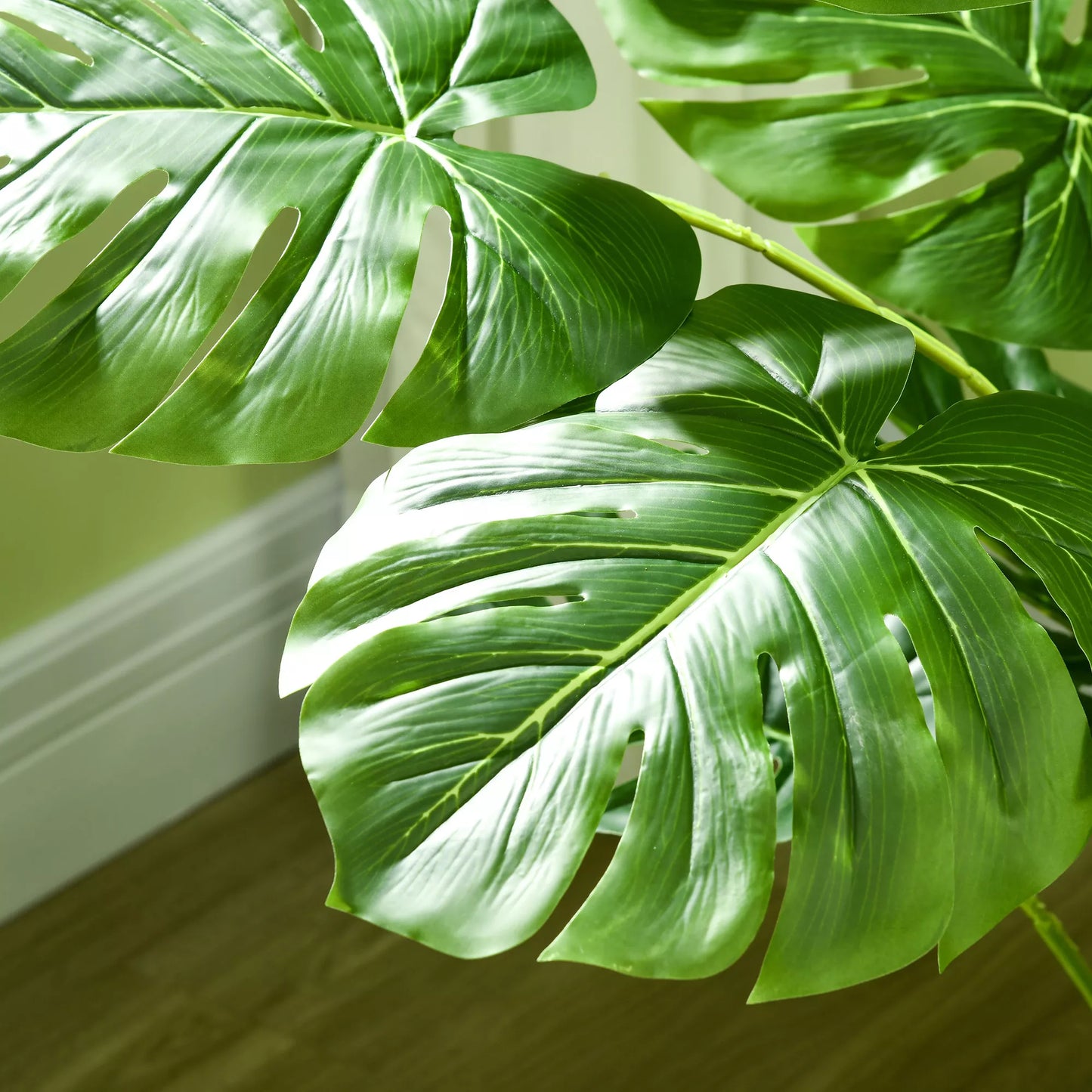 Realus dirbtinis augalas Monstera Deliciosa, 1 dekoratyvinis vazonas ir cemento pagrindas, 17,5 cm x 17,5 cm x 120 cm, žalias
