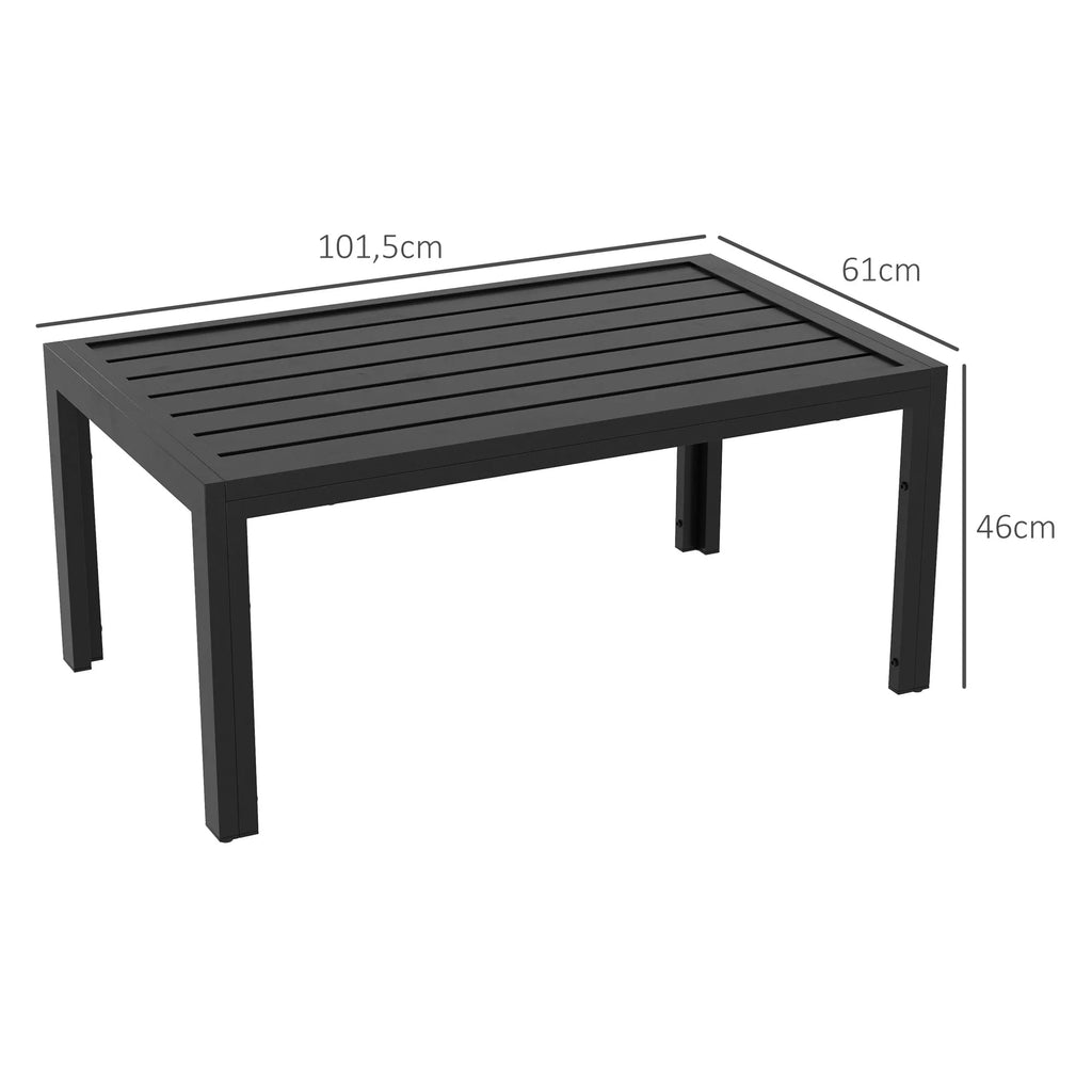 Pagalbinis stalas Balkono stalas iš plieno Stačiakampis kavos stalas Atsparus atmosferos poveikiui Sodo stalas 101,5x61x46 cm Juodas