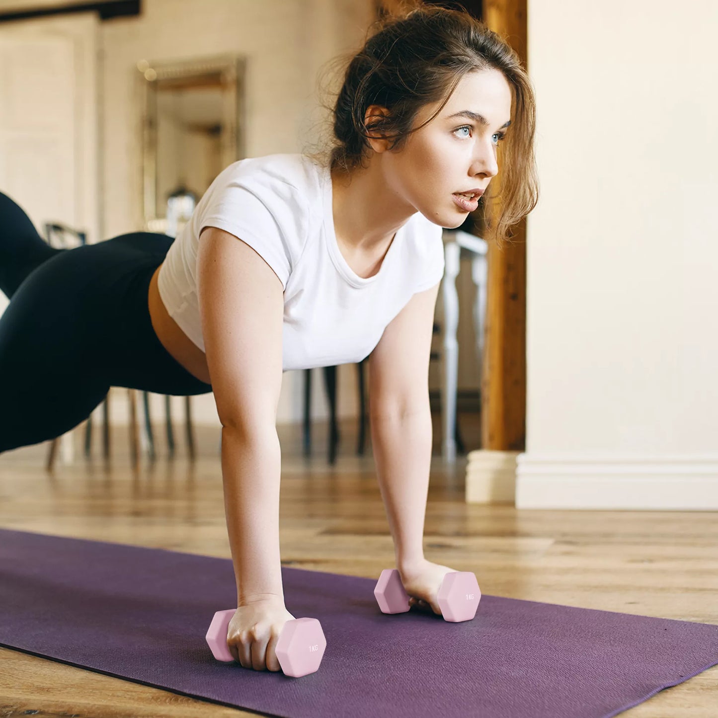 Hantelių rinkinys, 6 vnt. komplektas su svoriais, plieninis hantelių rinkinys, 1kg, 2kg, 3kg