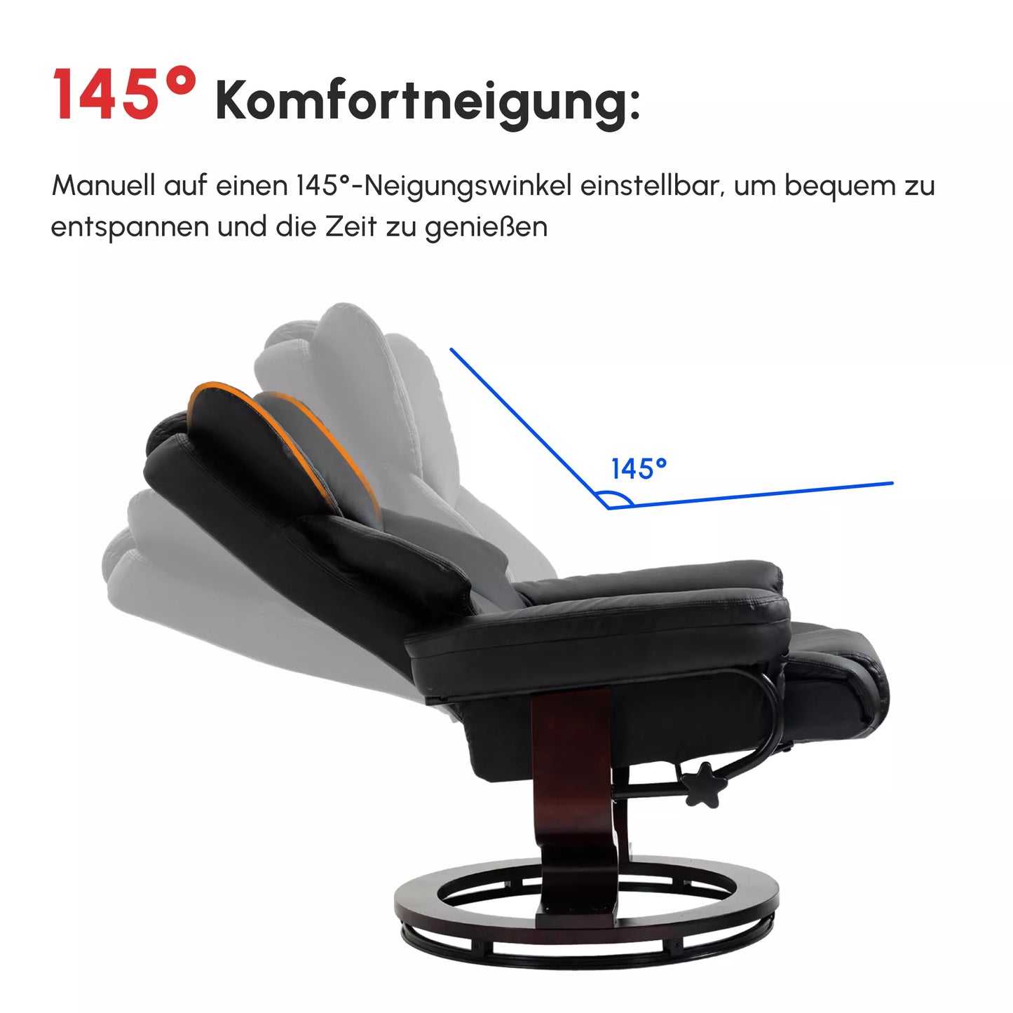 Poilsio fotelis su pakoja, atlošimo funkcija, sukamas, iki 160 kg, dirbtinė oda, metalo rėmas, juodas, 80 x 79 x 100 cm