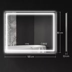 Vonios veidrodis LED Bluetooth 80 x 100 cm Lietimui jautrus jungiklis Reguliuojamas apšvietimas 3 spalvos Apsauga nuo rasojimo Atminties funkcija Sidabrinis