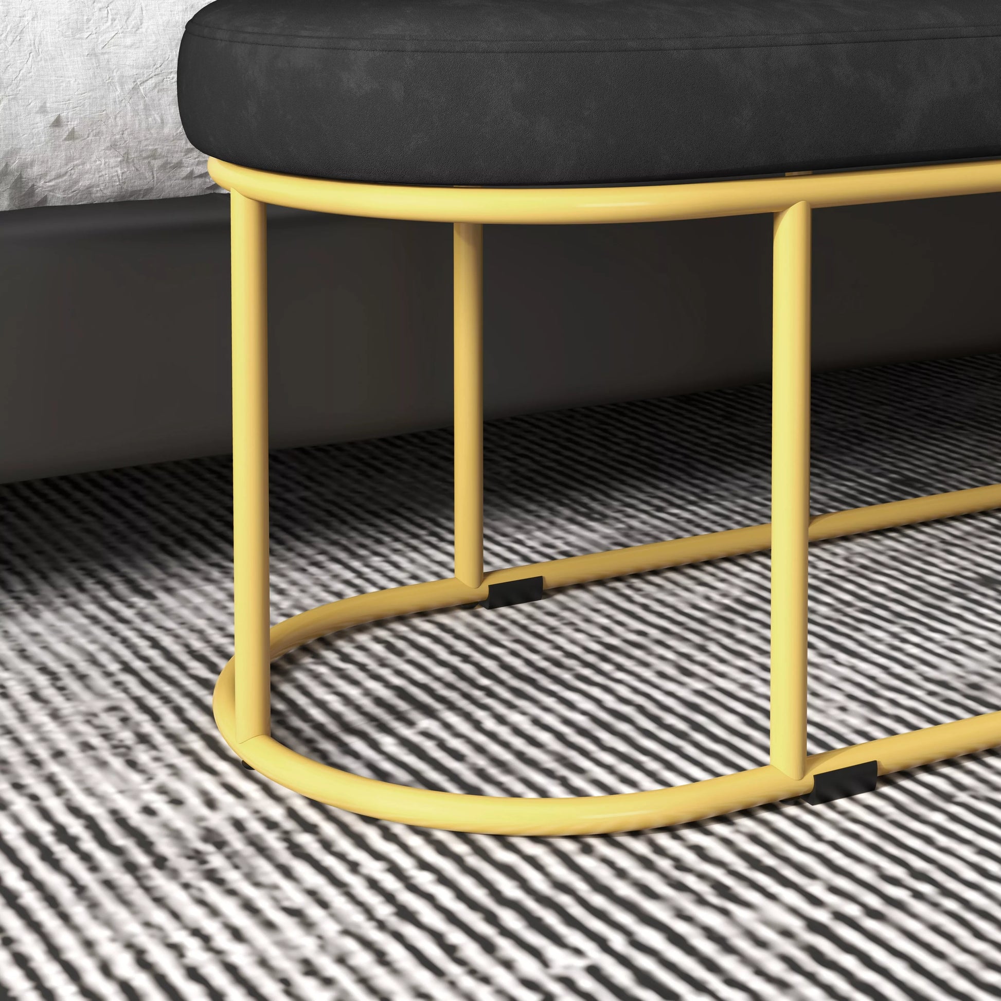 Batuto retro dizaino, suoliukas prie lovos, prieškambario suoliukas, aksomo išvaizda, iki 200 kg, metalinis rėmas, juodas, 100 x 37 x 43 cm